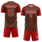 Custom Red Kelly Green-White Geometric Arrow Sublimation Soccer Uniform Jersey