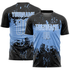 Custom Black Light Blue-White Abstract Splatter Grunge Art Sports Sublimation Soccer Uniform Jersey