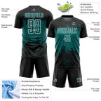 Custom Black Teal-White Abstract Splatter Grunge Art Sports Sublimation Soccer Uniform Jersey