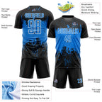 Custom Black Powder Blue-White Abstract Splatter Grunge Art Sports Sublimation Soccer Uniform Jersey