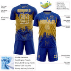 Custom Royal Old Gold-White Abstract Splatter Grunge Art Sports Sublimation Soccer Uniform Jersey