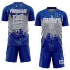 Custom Royal Gray-White Abstract Splatter Grunge Art Sports Sublimation Soccer Uniform Jersey