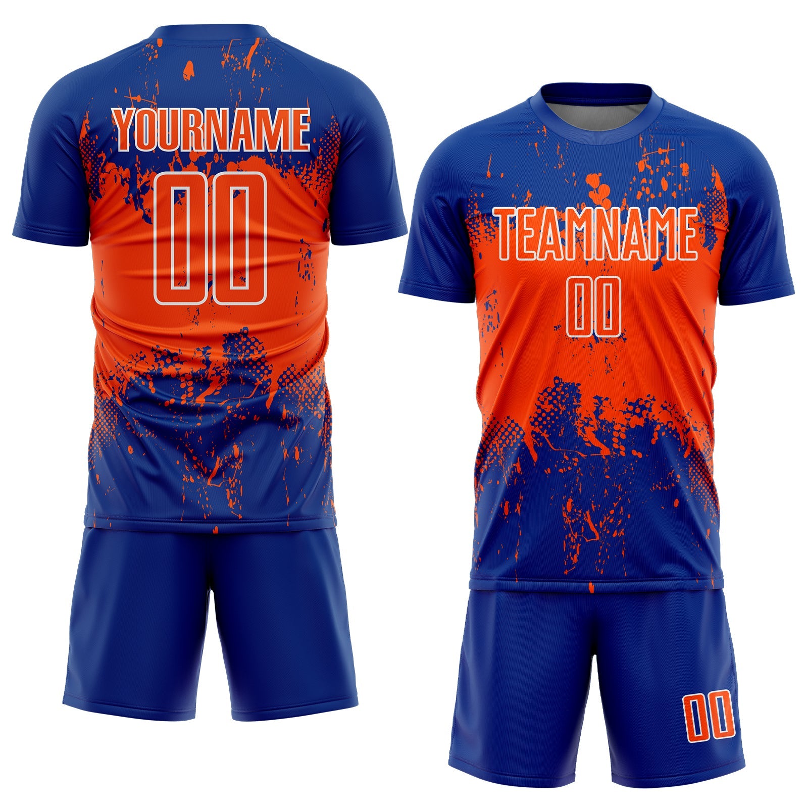 Custom Royal Orange-White Abstract Splatter Grunge Art Sports Sublimation Soccer Uniform Jersey