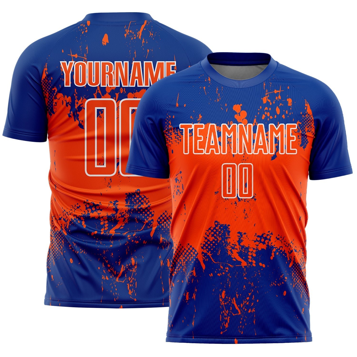 Custom Royal Orange-White Abstract Splatter Grunge Art Sports Sublimation Soccer Uniform Jersey