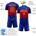Custom Royal Red-White Abstract Splatter Grunge Art Sports Sublimation Soccer Uniform Jersey