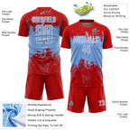 Custom Red Light Blue-White Abstract Splatter Grunge Art Sports Sublimation Soccer Uniform Jersey