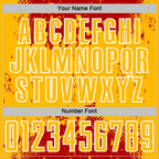 Custom Red Gold-White Abstract Splatter Grunge Art Sports Sublimation Soccer Uniform Jersey