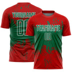 Custom Red Kelly Green-White Abstract Splatter Grunge Art Sports Sublimation Soccer Uniform Jersey