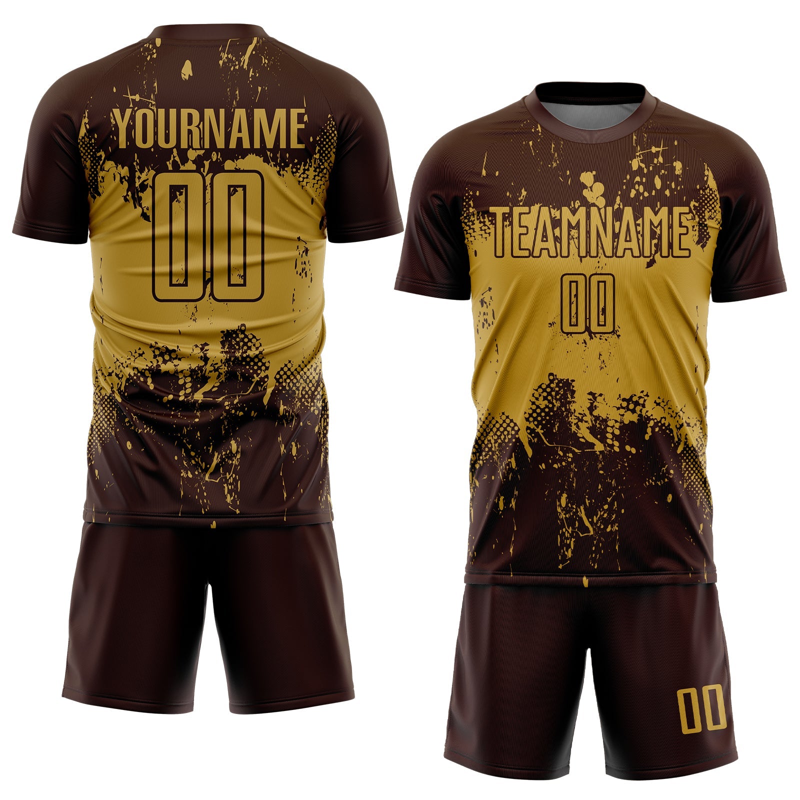 Custom Brown Old Gold Abstract Splatter Grunge Art Sports Sublimation Soccer Uniform Jersey