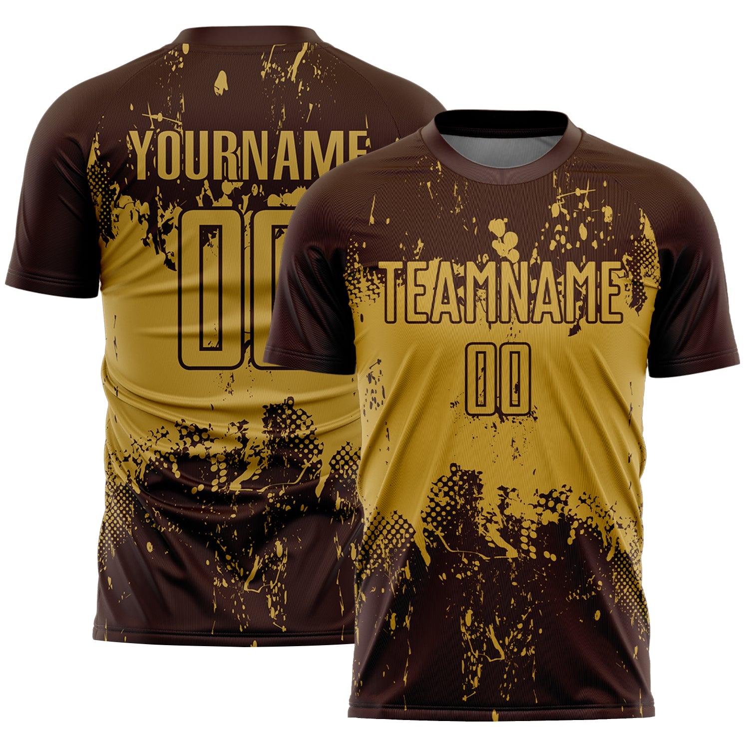Custom Brown Old Gold Abstract Splatter Grunge Art Sports Sublimation Soccer Uniform Jersey