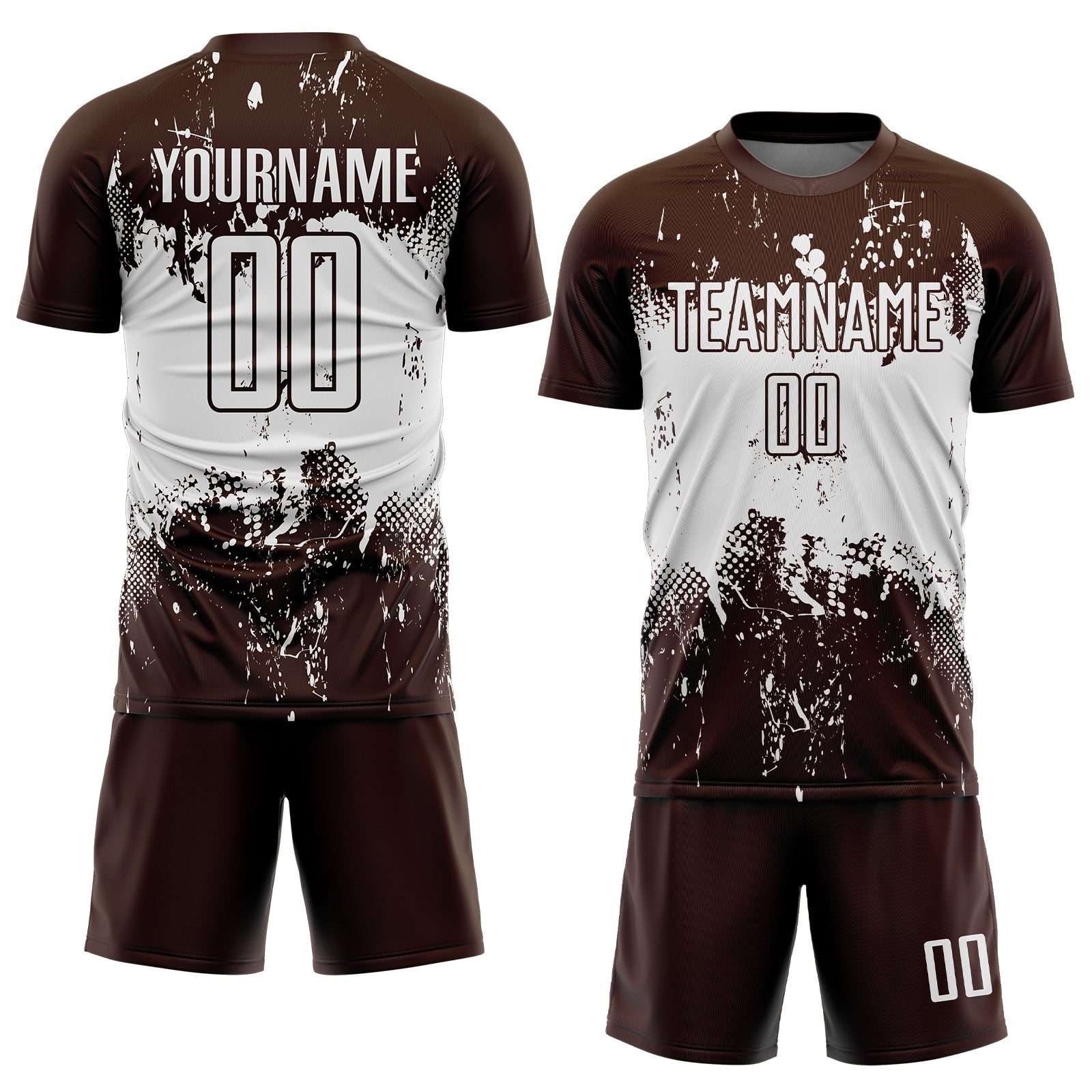 Custom Brown White Abstract Splatter Grunge Art Sports Sublimation Soccer Uniform Jersey