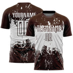 Custom Brown White Abstract Splatter Grunge Art Sports Sublimation Soccer Uniform Jersey