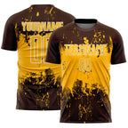 Custom Brown Gold-White Abstract Splatter Grunge Art Sports Sublimation Soccer Uniform Jersey