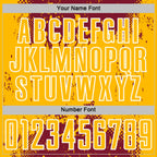 Custom Crimson Gold-White Abstract Splatter Grunge Art Sports Sublimation Soccer Uniform Jersey