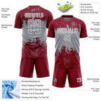 Custom Crimson Gray-White Abstract Splatter Grunge Art Sports Sublimation Soccer Uniform Jersey