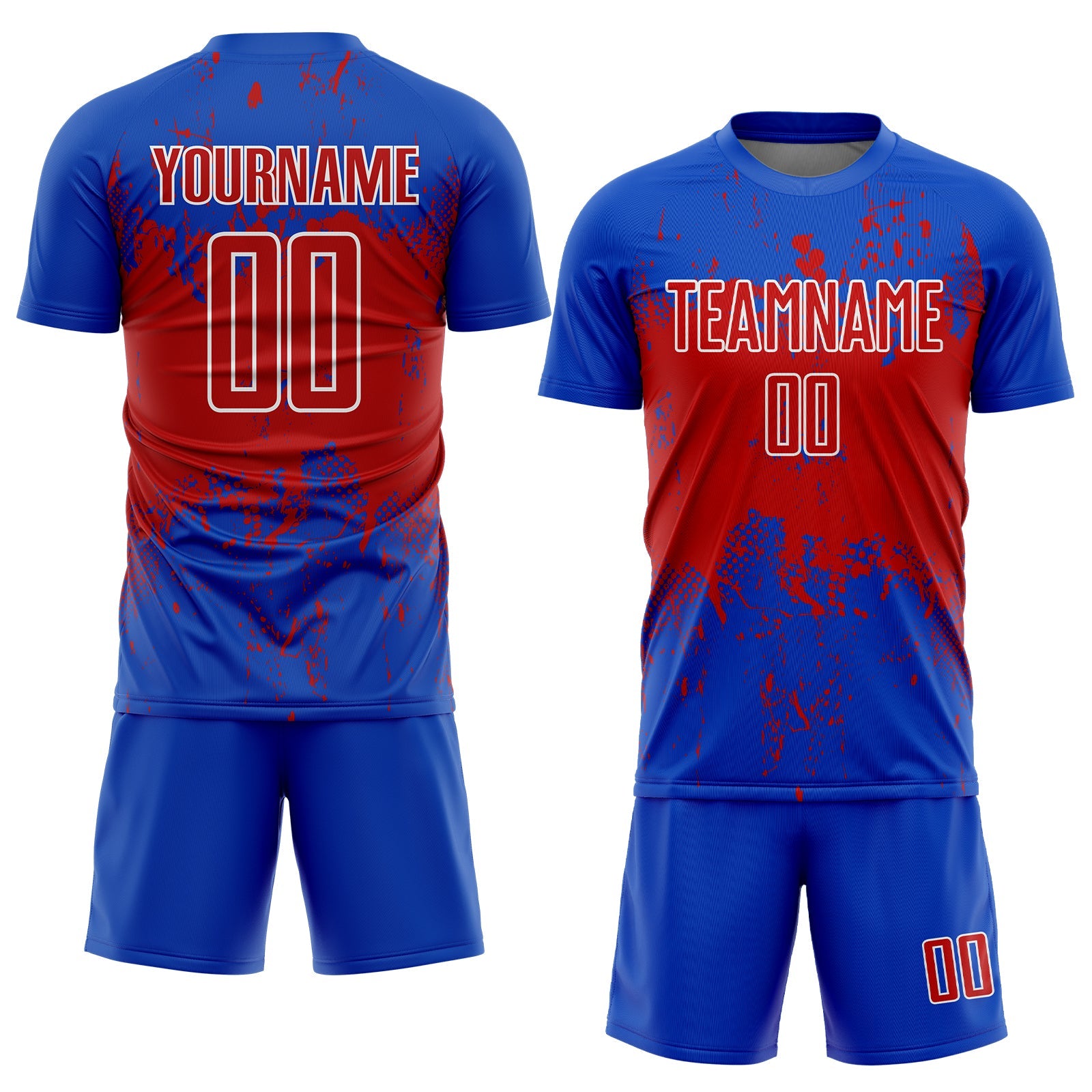 Custom Thunder Blue Red-White Abstract Splatter Grunge Art Sports Sublimation Soccer Uniform Jersey