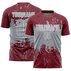 Custom Burgundy Gray-White Abstract Splatter Grunge Art Sports Sublimation Soccer Uniform Jersey