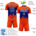 Custom Orange Royal-White Abstract Splatter Grunge Art Sports Sublimation Soccer Uniform Jersey