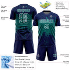 Custom Navy Teal-White Abstract Splatter Grunge Art Sports Sublimation Soccer Uniform Jersey