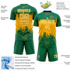 Custom Kelly Green Gold-White Abstract Splatter Grunge Art Sports Sublimation Soccer Uniform Jersey