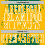 Custom Kelly Green Gold-White Abstract Splatter Grunge Art Sports Sublimation Soccer Uniform Jersey