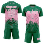 Custom Kelly Green Light Pink-White Abstract Splatter Grunge Art Sports Sublimation Soccer Uniform Jersey
