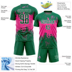Custom Kelly Green Pink-White Abstract Splatter Grunge Art Sports Sublimation Soccer Uniform Jersey