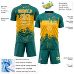 Custom Teal Gold-White Abstract Splatter Grunge Art Sports Sublimation Soccer Uniform Jersey
