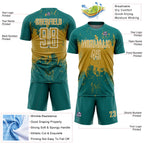Custom Teal Old Gold-White Abstract Splatter Grunge Art Sports Sublimation Soccer Uniform Jersey