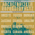 Custom Teal Old Gold-White Abstract Splatter Grunge Art Sports Sublimation Soccer Uniform Jersey