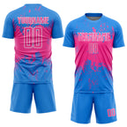 Custom Powder Blue Pink-White Abstract Splatter Grunge Art Sports Sublimation Soccer Uniform Jersey