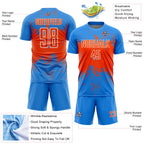 Custom Powder Blue Orange-White Abstract Splatter Grunge Art Sports Sublimation Soccer Uniform Jersey