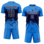 Custom Powder Blue Navy-White Abstract Splatter Grunge Art Sports Sublimation Soccer Uniform Jersey