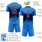 Custom Powder Blue Navy-White Abstract Splatter Grunge Art Sports Sublimation Soccer Uniform Jersey