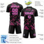 Custom Black Pink-Light Blue Curve Lines Sports Sublimation Soccer Uniform Jersey