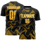 Custom Black Gold-White Curve Lines Sports Sublimation Soccer Uniform Jersey