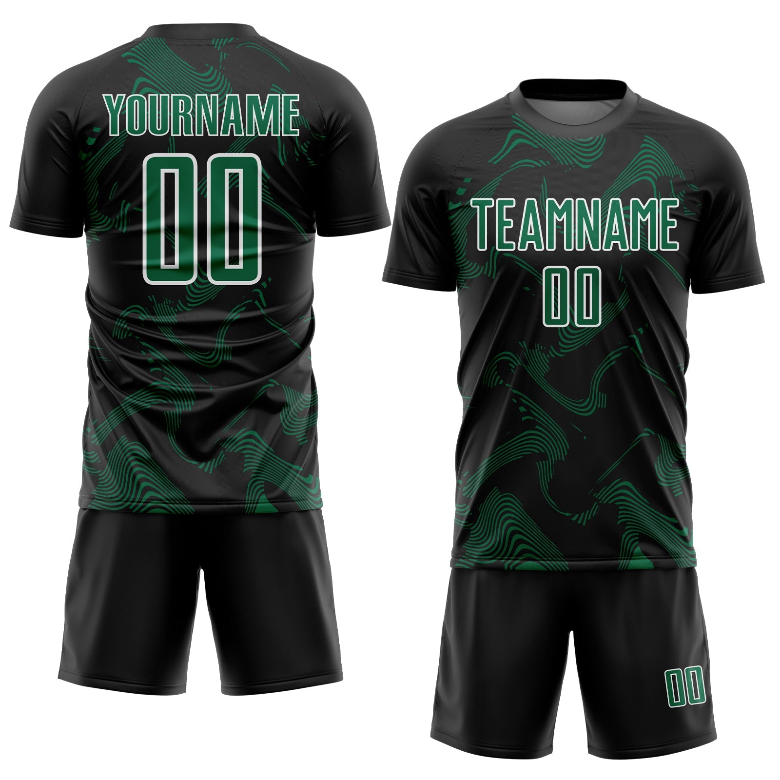 Custom Black Kelly Green-White Curve Lines Sports Sublimation Soccer Uniform Jersey