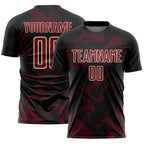 Custom Black Crimson-Cream Curve Lines Sports Sublimation Soccer Uniform Jersey