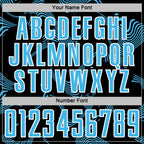 Custom Black Sky Blue-White Curve Lines Sports Sublimation Soccer Uniform Jersey