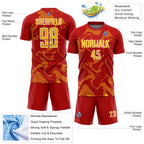 Custom Red Gold-White Curve Lines Sports Sublimation Soccer Uniform Jersey