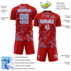 Custom Red Light Blue-White Curve Lines Sports Sublimation Soccer Uniform Jersey