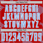 Custom Red Light Blue-White Curve Lines Sports Sublimation Soccer Uniform Jersey