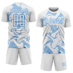 Custom White Powder Blue Curve Lines Sports Sublimation Soccer Uniform Jersey