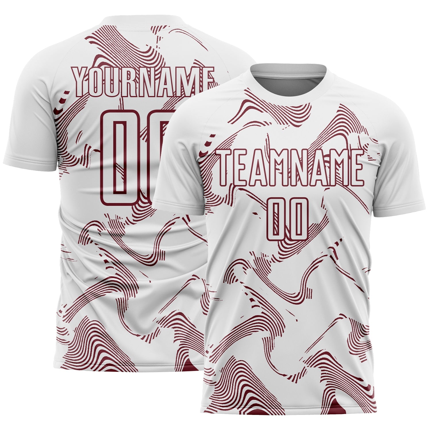 Custom White Burgundy Curve Lines Sports Sublimation Soccer Uniform Jersey
