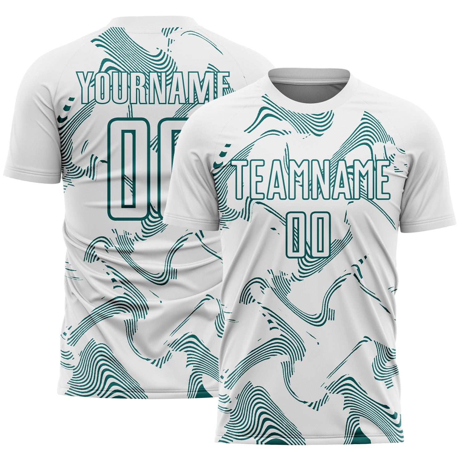 Custom White Teal Curve Lines Sports Sublimation Soccer Uniform Jersey
