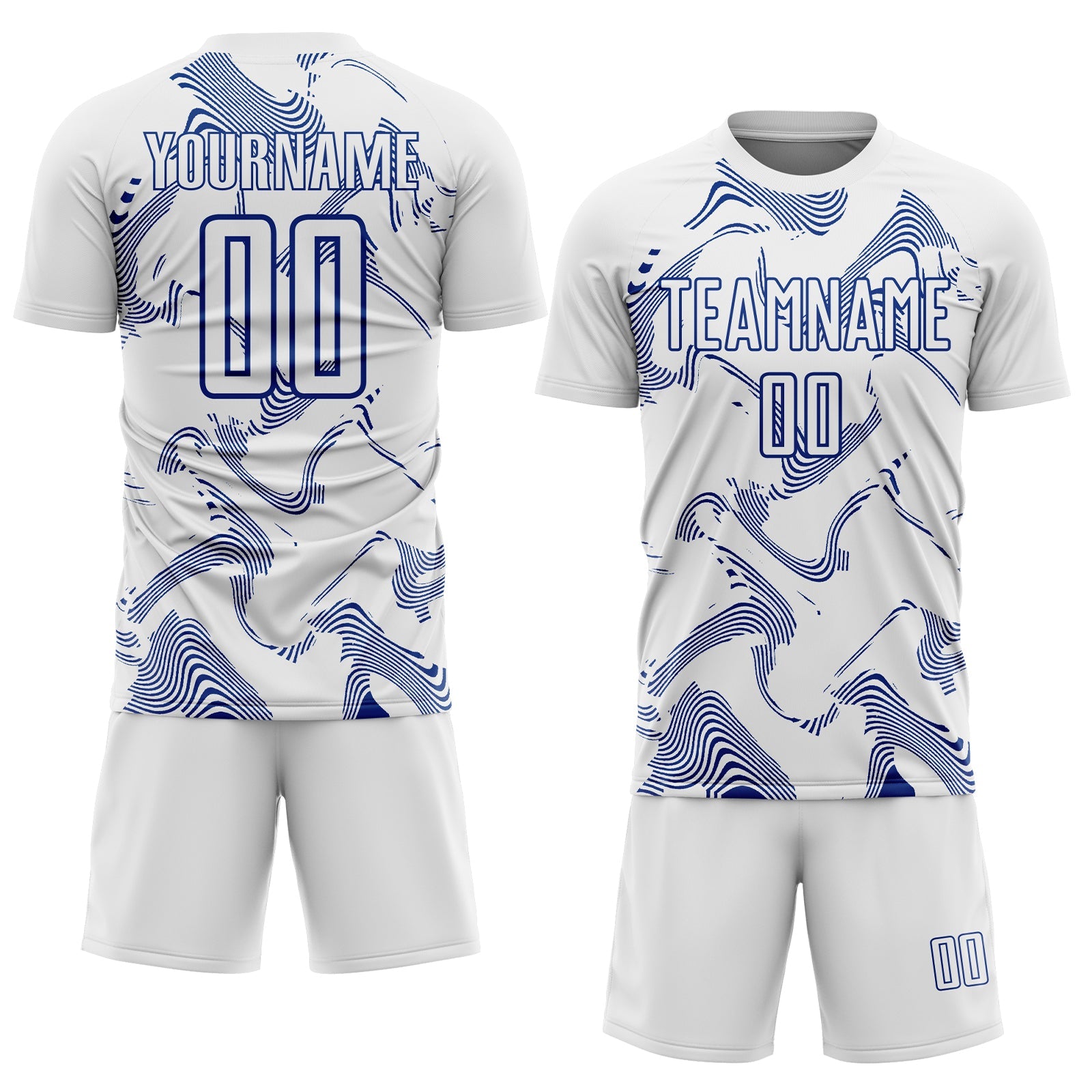 Custom White Royal Curve Lines Sports Sublimation Soccer Uniform Jersey