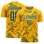Custom Gold Green-White Curve Lines Sports Sublimation Soccer Uniform Jersey
