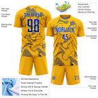 Custom Gold Royal-White Curve Lines Sports Sublimation Soccer Uniform Jersey