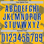 Custom Gold Royal-White Curve Lines Sports Sublimation Soccer Uniform Jersey