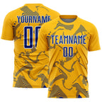 Custom Gold Royal-White Curve Lines Sports Sublimation Soccer Uniform Jersey